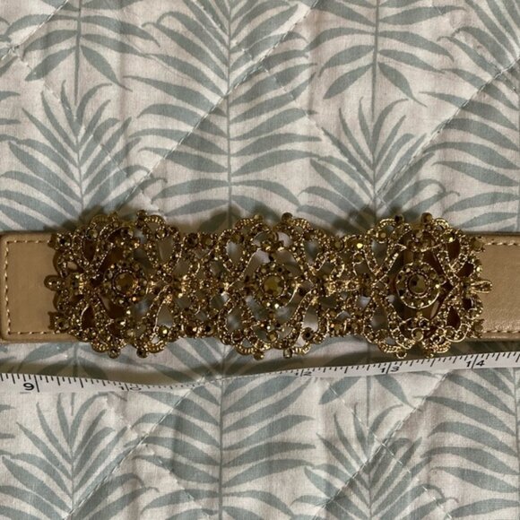 NWT Elegant Embellished Belt | BCBGMaxAzria | XS | Tan/Gold Combo - Picture 1 of 7